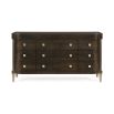 Richly elegant deep brown dresser with bronze accents and square handles