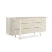 Elegant dresser with ribbed effect on drawers and captivating champagne gold details