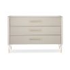 Gorgeously elegant chest of drawers with Matte Pearl finish and acrylic legs with brass details