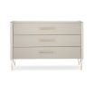 Gorgeously elegant chest of drawers with Matte Pearl finish and acrylic legs with brass details