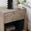 Striking modern bedside table with chevron patterning and triangular dark gold handle
