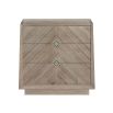 Modern bedside table with diamond handles and chevron pattern on the three drawers and surface