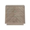 Modern bedside table with diamond handles and chevron pattern on the three drawers and surface