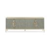 Artistic sideboard with whisper of gold details and gorgeous metal leaf design handles