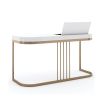 Glamorous art-deco inspired desk/dressing table with concealed mirror and storage and brass base frame