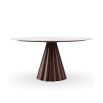 Striking round table with marble top and stylish, conical wooden base 