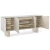 Glamorous sideboard wrapped in a pearlescent shell, presented in a basketweave pattern