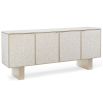 Glamorous sideboard wrapped in a pearlescent shell, presented in a basketweave pattern