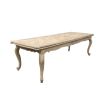 French-style dining table with parquet detailed surface and some imperfections