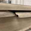 French-style dining table with parquet detailed surface and some imperfections