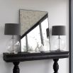 stunning black stained wooden console table with two carved supportive beams