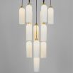 A luxurious chandelier by Schwung with translucent opal glass lampshades and a solid brass structure