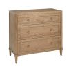 A stylish minimalist oak and plywood three drawer chest of drawers with brass handles