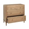 A stylish minimalist oak and plywood three drawer chest of drawers with brass handles