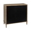 A stylish minimalist oak and plywood three drawer chest of drawers with brass handles