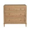 A stylish minimalist oak and plywood three drawer chest of drawers with brass handles