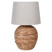 Rattan woven base table lamp with linen shade