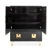 A luxurious, contemporary cabinet with glossy black lacquer and acrylic and brass accents 