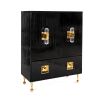 A luxurious, contemporary cabinet with glossy black lacquer and acrylic and brass accents 