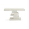 Eye-catching stacked cubist console table in ivory finish