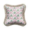 A breathtakingly beautiful children's cushion with a green and pink pattern finished with fringing 