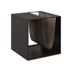 Black cube side table with leather magazine holder