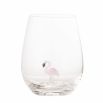 Clear drinking palm with flamingo at base