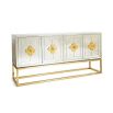 An elegant antiqued glass and polished brass maximalist credenza