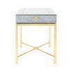 An elegant mirrored side table with a polished brass frame 