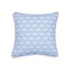 A lovely light blue children's cushion with a fun and playful pattern finished with white piping