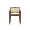 Traditional wooden dining chair with arms, woven detailing and velvet seat