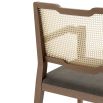 Traditional wooden dining chair with arms, woven detailing and velvet seat