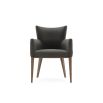 A chic modern mid-century modern dining armchair with wooden legs