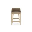 A sophisticated modern counter stool with a weave upholstery and wooden legs 