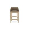 A sophisticated modern counter stool with a weave upholstery and wooden legs 