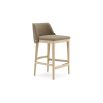 A sophisticated modern counter stool with a weave upholstery and wooden legs 