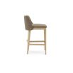 A sophisticated modern counter stool with a weave upholstery and wooden legs 