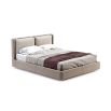 A luxurious super king contemporary bed with a cushioned headrest and brushed rose gold detailing