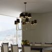 Multi-shade black and gold chandelier
