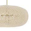 Large rattan style ceiling light with brass fixture to the ceiling