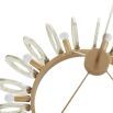 Playful pendant fashioned with clear glass hoops and exposed bulbs that surround a circular framework of antique brass iron