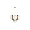 5 orb cluster chandelier with ribbed brass details and spherical shades