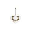 5 orb cluster chandelier with ribbed brass details and spherical shades