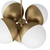 5 orb cluster chandelier with ribbed brass details and spherical shades