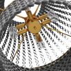 Grey beechwood chandelier with layered hand-carved circular beads 
