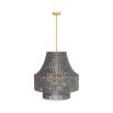 Grey beechwood chandelier with layered hand-carved circular beads 