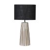 Black and cream striped table lamp with a black shade
