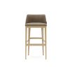 A luxurious bar stool featured in a weave upholstery with a natural ash finish and gold brushed stainless steel accents