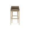 A luxurious bar stool featured in a weave upholstery with a natural ash finish and gold brushed stainless steel accents