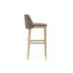 A luxurious bar stool featured in a weave upholstery with a natural ash finish and gold brushed stainless steel accents